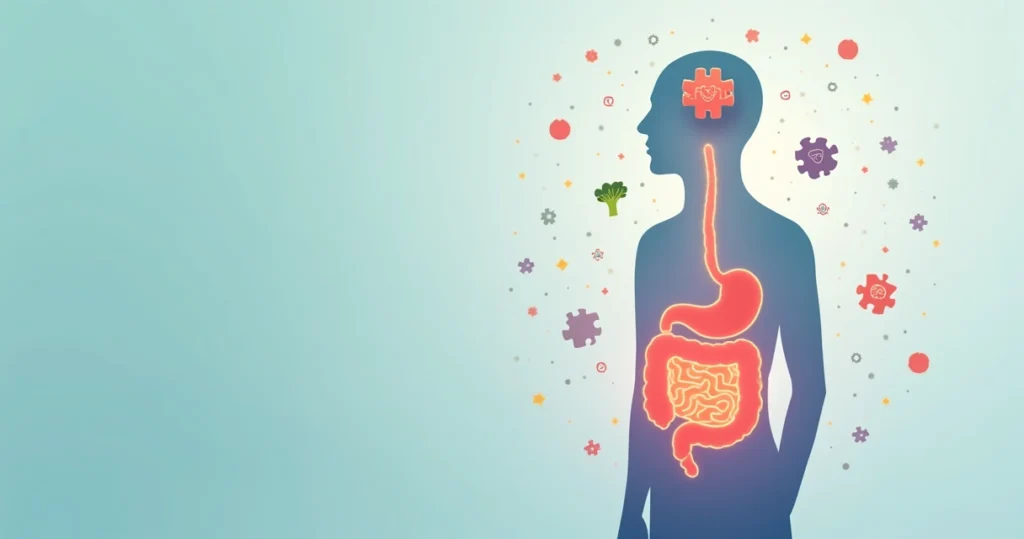 Ilustração flat de conexão entre cérebro autista e intestino