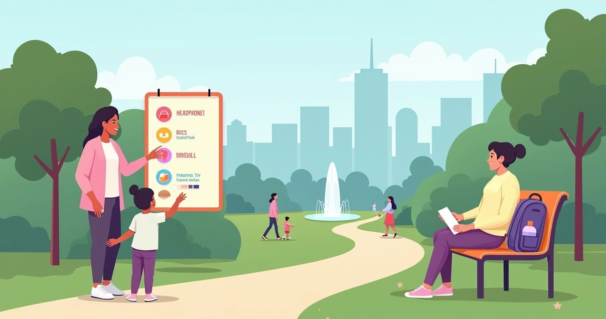 Família organiza passeio seguro com criança autista em parque tranquilo