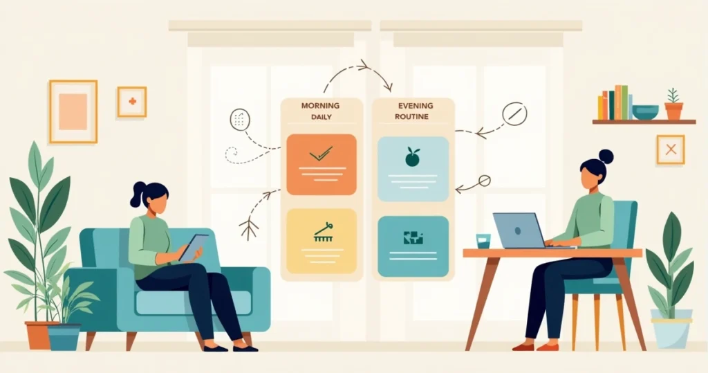 Pais e terapeuta conectados por rotina compartilhada em dispositivos diferentes
